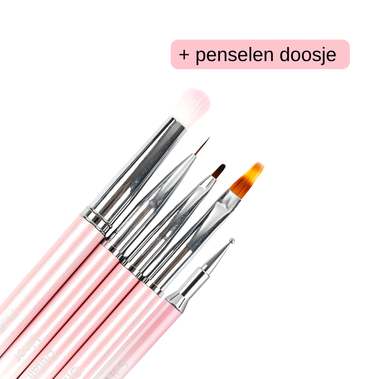 Nail art penselen + dotting tool en doosje